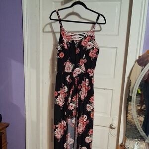 No Boundaries Black and Pink Floral High Low Dress
